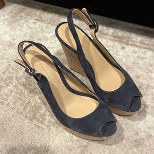 Veronica Beard Dali Suede Peep-Toe Wedge Sandals Sz 7